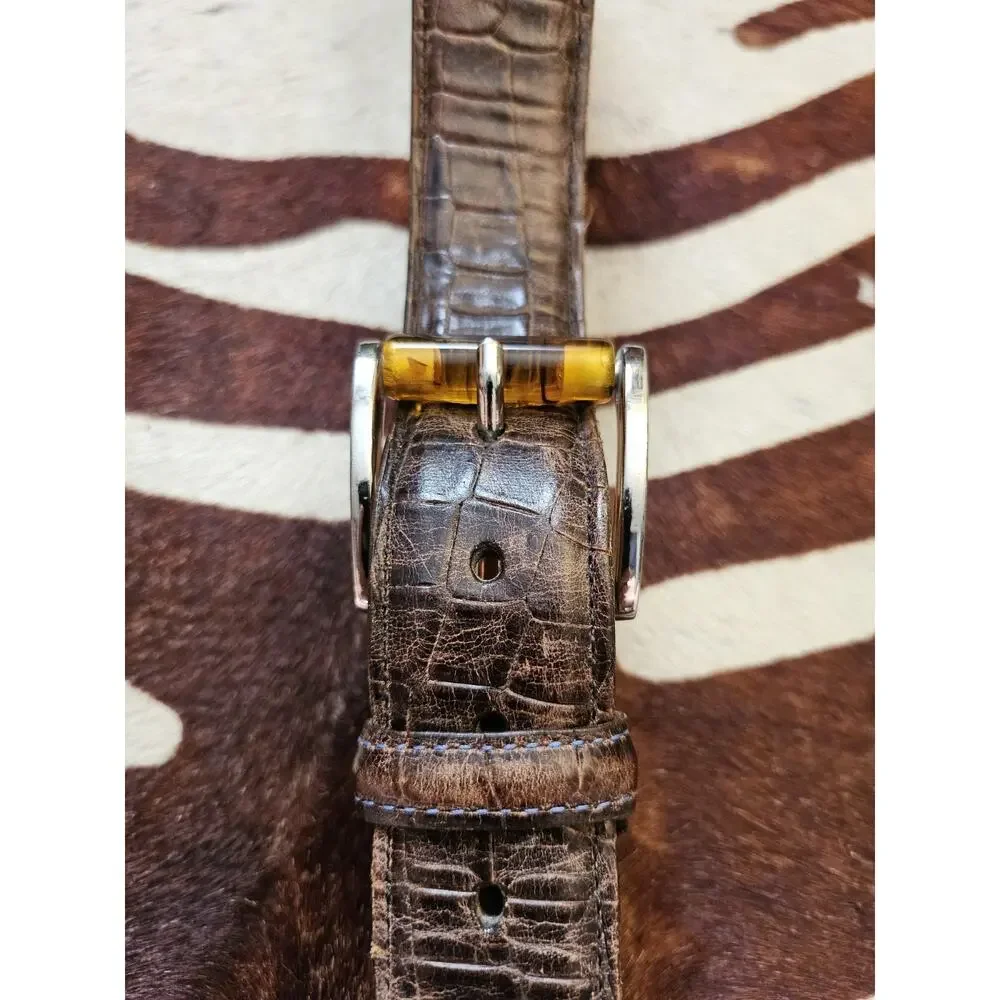 Martin Dingman Alligator Grain Italian Calfskin Leather Belt Sz 40 Handmade USA